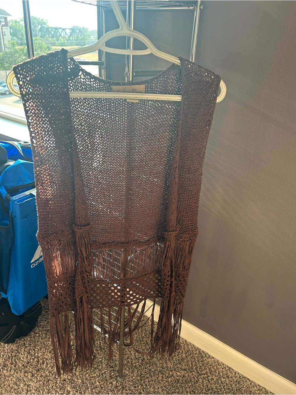 Crochet Fringe Vest in Deep Brown